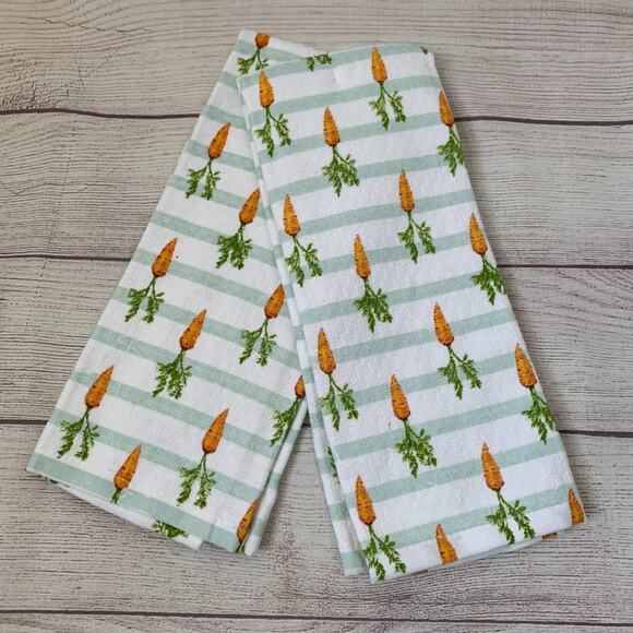 Martha Stewart Striped Carrot Kitchen Hand Towel Set of 2 16x24" Cotton - Picture 3 of 9